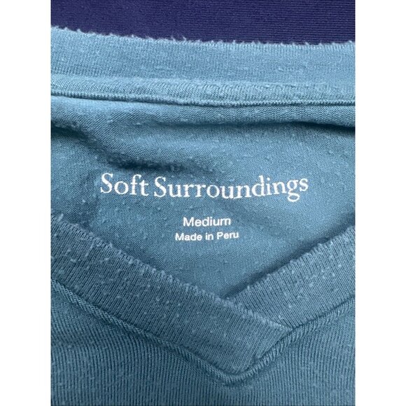 Soft Surroundings Top Women Medium Teal Knit Long Sleeve Relaxed Tunic V Neck - Picture 7 of 12